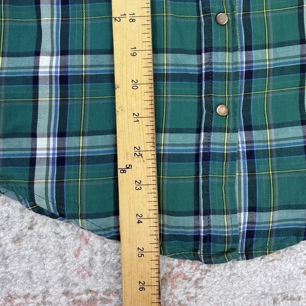 Zara Woman's Green Plaid Western Shirt Rhinestone Embellished Studded Collar - Picture 5 of 8